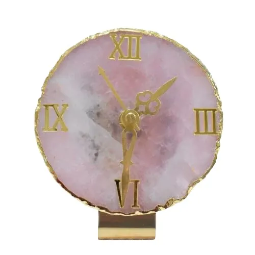 Maureen Natural Rose Quartz Stone Watch | Natural Rose Quartz Stone Watch with Stylish Golden Color Stand -D1