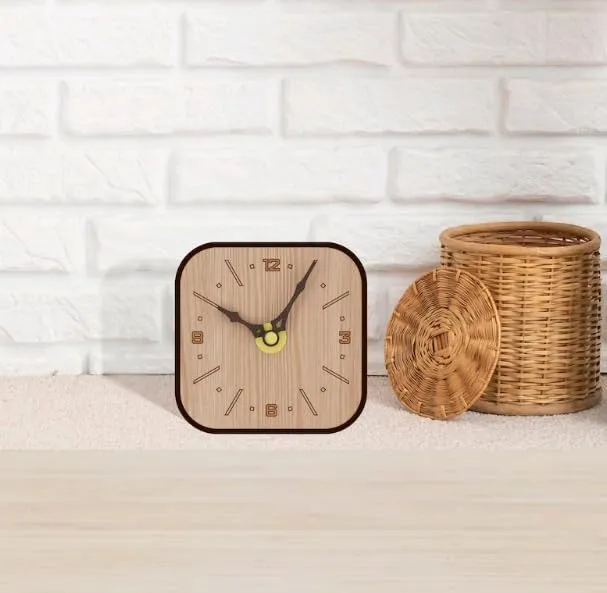 MeeCraft Antique Vintage Style Laser Cut Wooden Table Clock for Desk and Office Table. 10.6x5x10.6 cm, Vintage Style Wooden Desk Clock, Small, Brown