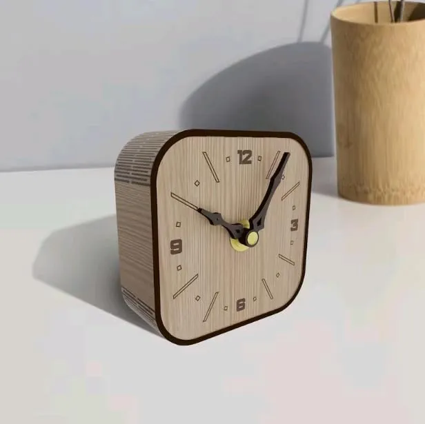 MeeCraft Antique Vintage Style Laser Cut Wooden Table Clock for Desk and Office Table. 10.6x5x10.6 cm, Vintage Style Wooden Desk Clock, Small, Brown