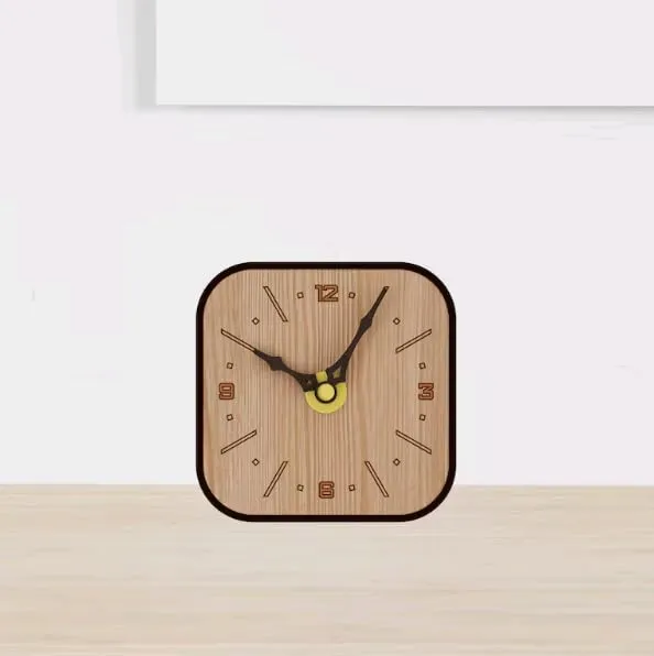 MeeCraft Antique Vintage Style Laser Cut Wooden Table Clock for Desk and Office Table. 10.6x5x10.6 cm, Vintage Style Wooden Desk Clock, Small, Brown