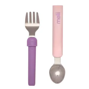 Melii Detachable Spoon & Fork with Carrying Case Pink & Purple