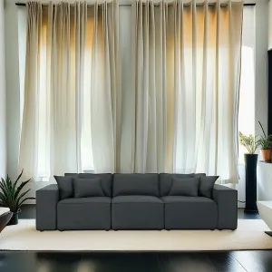 Modern Trendy European Dark Gray Linen Sofa in Dark Gray Linen