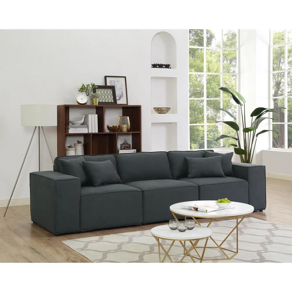 Modern Trendy European Dark Gray Linen Sofa in Dark Gray Linen