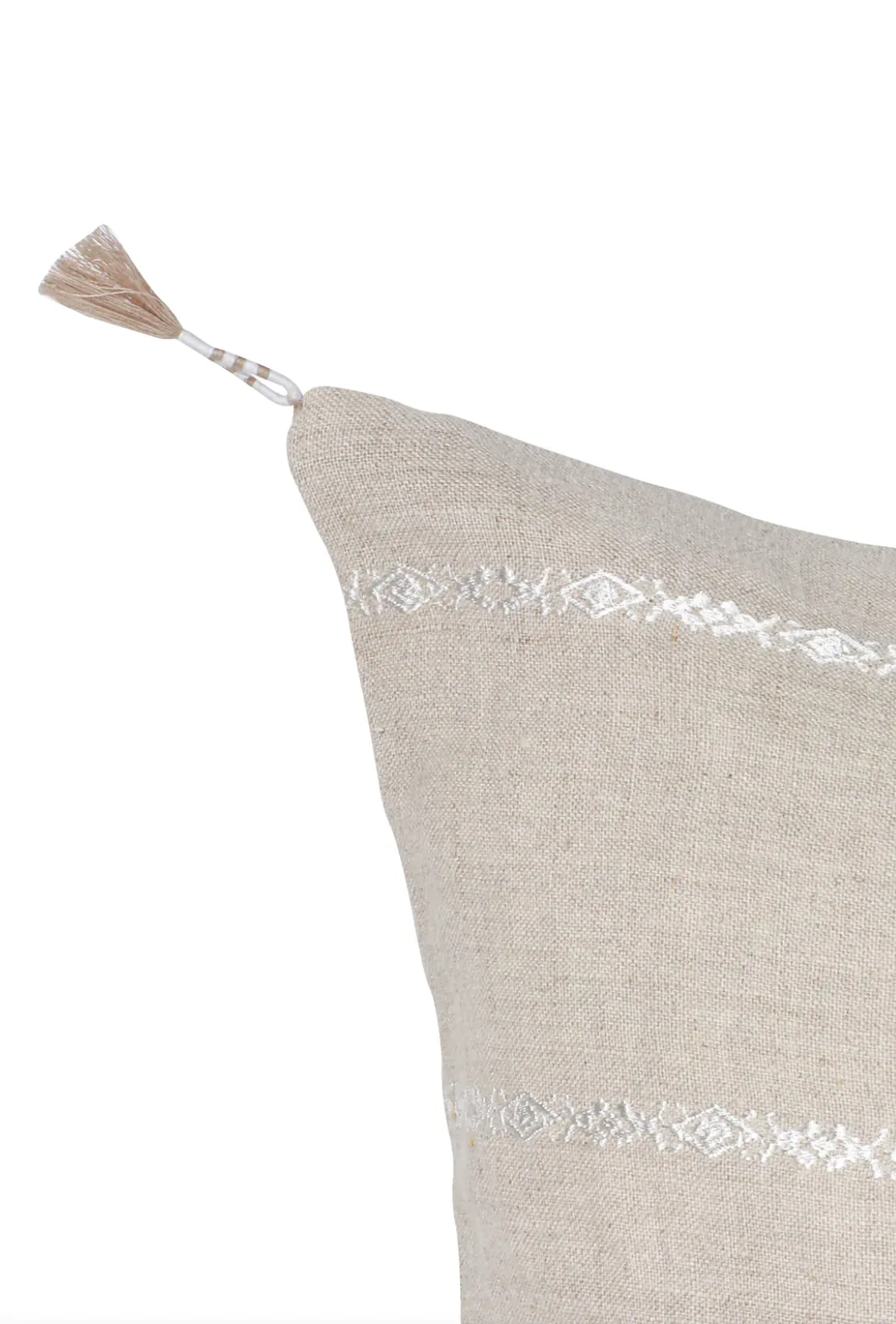 Natural Beige & White Embr Stripes Linen Pillow