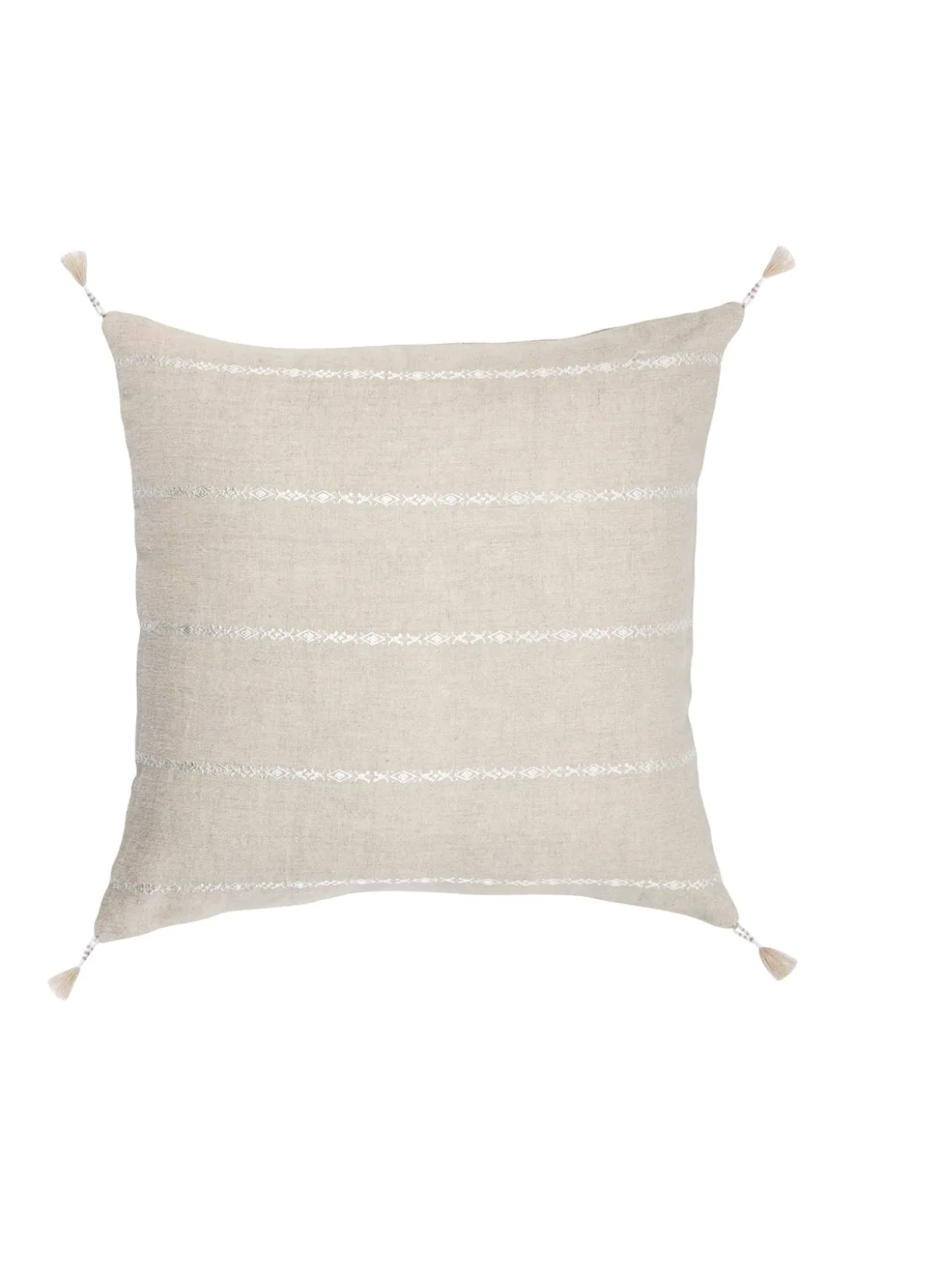 Natural Beige & White Embr Stripes Linen Pillow
