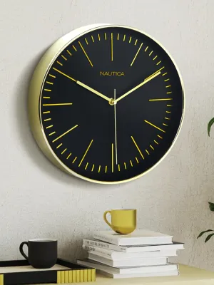 Nautica I 12 Inch I Modern Wall Clock with Silent Sweep Moment I 1Pc Wall Clock I Large Wall Clock for Living Room L Designer Wall Clock L Abs 3D Glossy Rim I Glossy Black-Gold - Analog