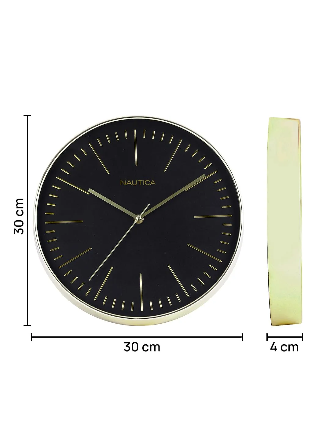 Nautica I 12 Inch I Modern Wall Clock with Silent Sweep Moment I 1Pc Wall Clock I Large Wall Clock for Living Room L Designer Wall Clock L Abs 3D Glossy Rim I Glossy Black-Gold - Analog