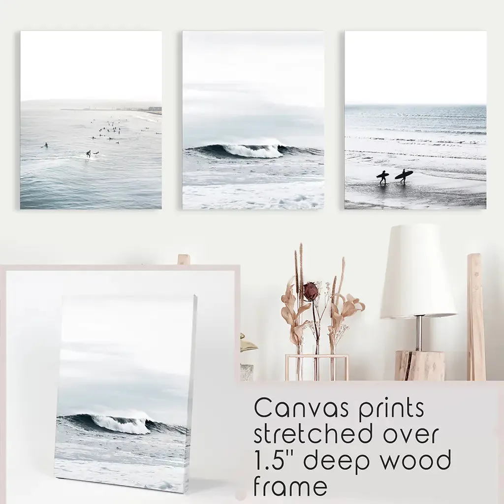 Navy Blue Surfing Wall Art Set of 3 Prints
