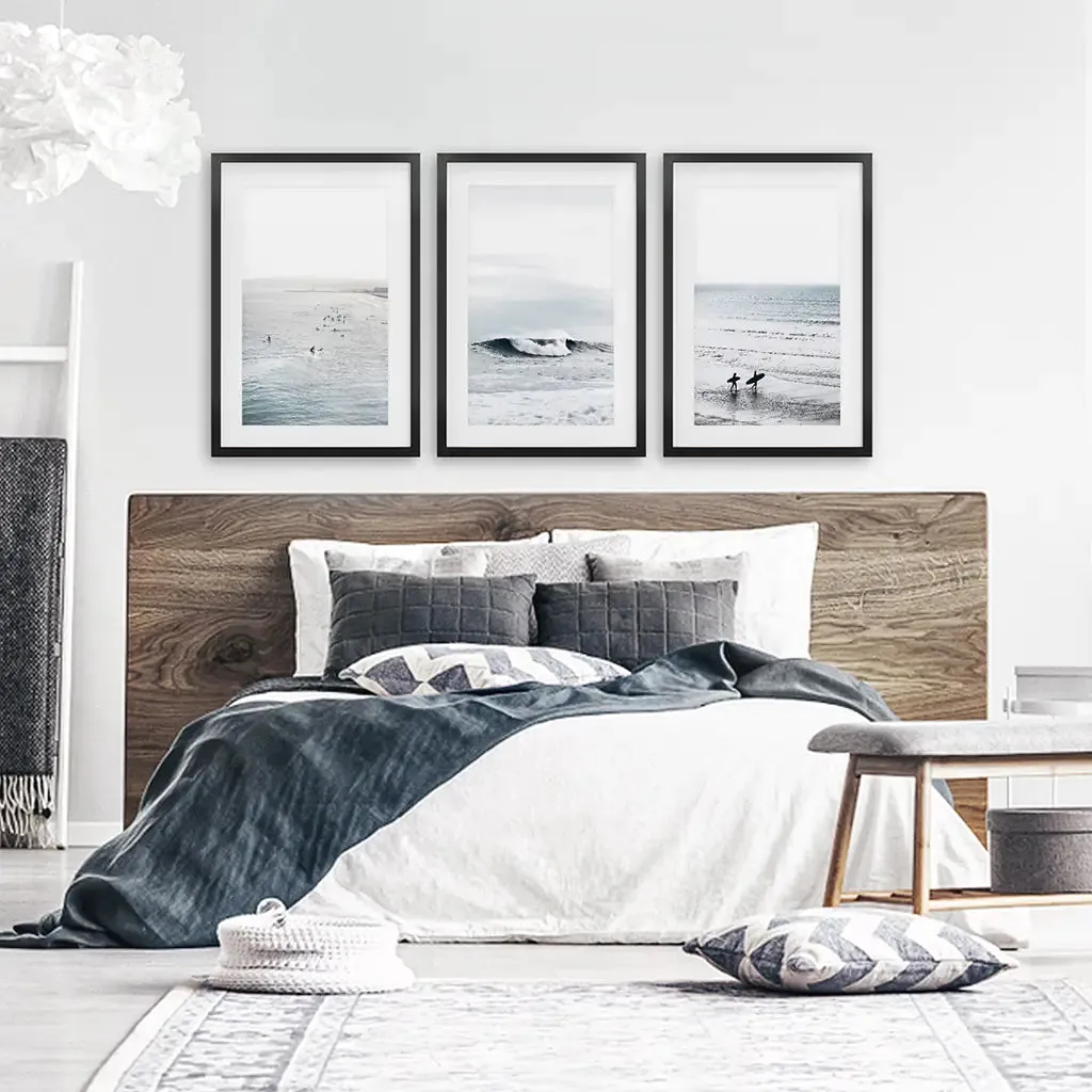 Navy Blue Surfing Wall Art Set of 3 Prints