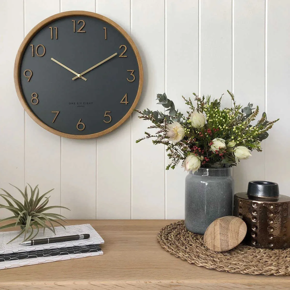 One Six Eight London Scarlett Wall Clock Charcoal 35cm