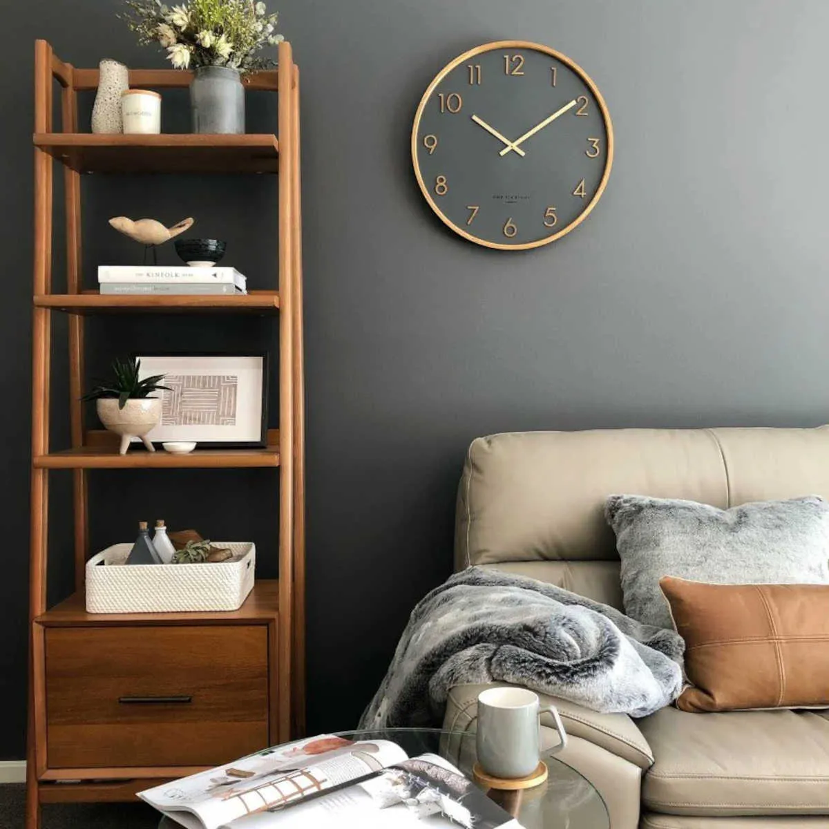 One Six Eight London Scarlett Wall Clock Charcoal 35cm