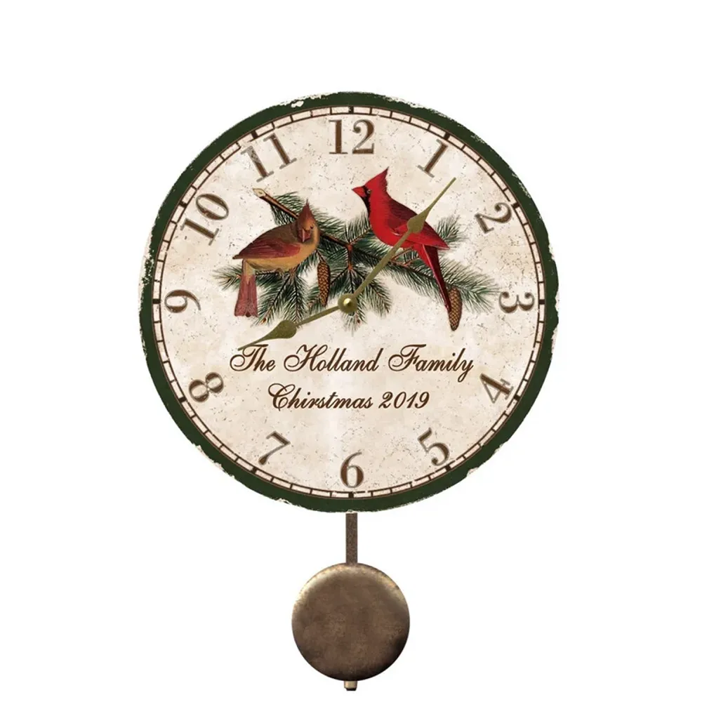 Personalized Christmas Clock with Cardinal Design