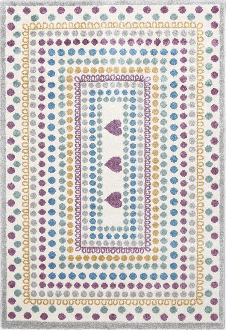 Piccolo Multi Colour and Pink Polka Dot Love Heart Kids Rug 133x133cm Round