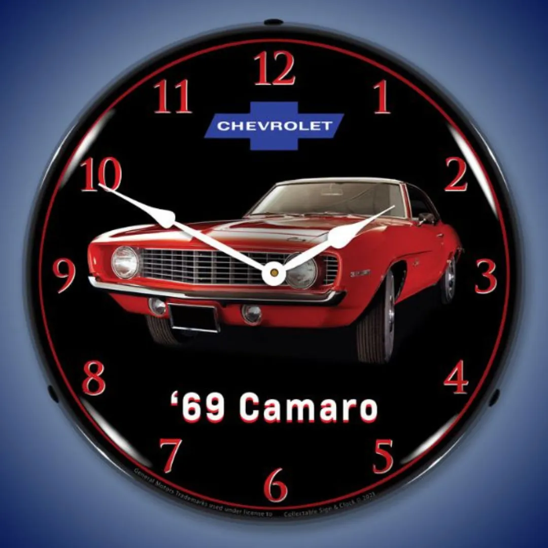 Red 1969 Chevrolet Camaro Lighted Clock