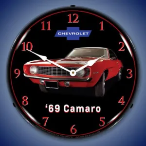 Red 1969 Chevrolet Camaro Lighted Clock