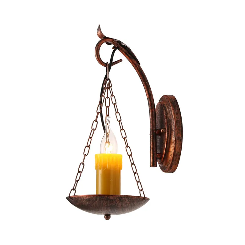 Rustic Lodge Candle Wall Light - Stylish Metallic Sconce for Foyer Illumination