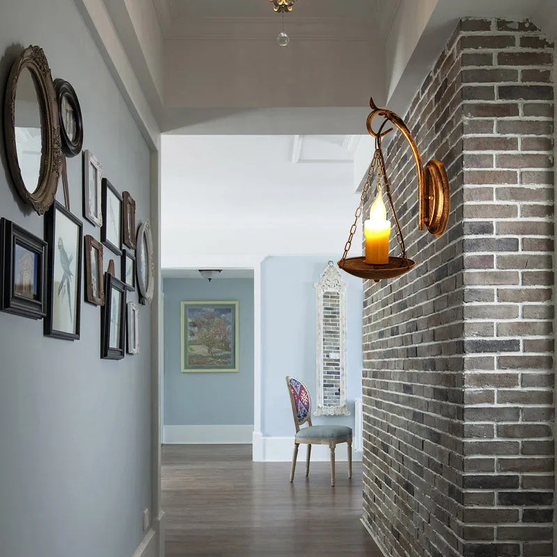 Rustic Lodge Candle Wall Light - Stylish Metallic Sconce for Foyer Illumination