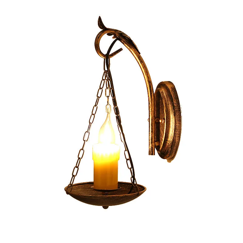 Rustic Lodge Candle Wall Light - Stylish Metallic Sconce for Foyer Illumination
