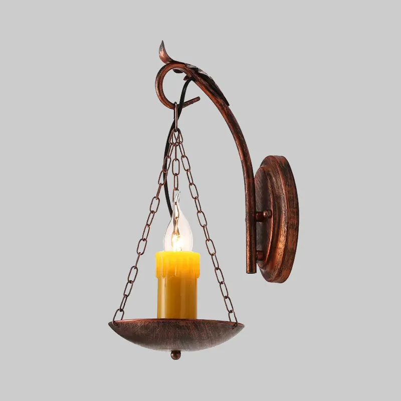 Rustic Lodge Candle Wall Light - Stylish Metallic Sconce for Foyer Illumination