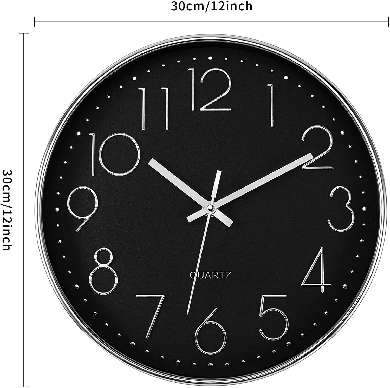 Rylan Wall Clock 12" Silent Quartz Decorative Latest Wall Clock Non-Ticking Classic Clock Battery Operated Round Easy to Read for Room/Home/Kitchen/Bedroom/Office/School/- (Black Silver)