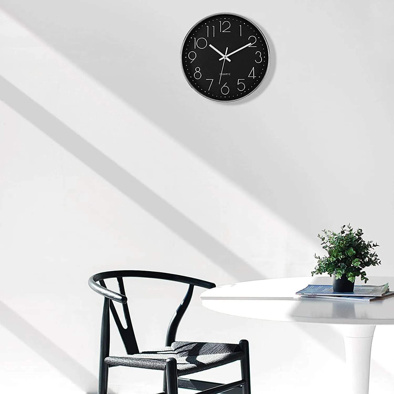 Rylan Wall Clock 12" Silent Quartz Decorative Latest Wall Clock Non-Ticking Classic Clock Battery Operated Round Easy to Read for Room/Home/Kitchen/Bedroom/Office/School/- (Black Silver)