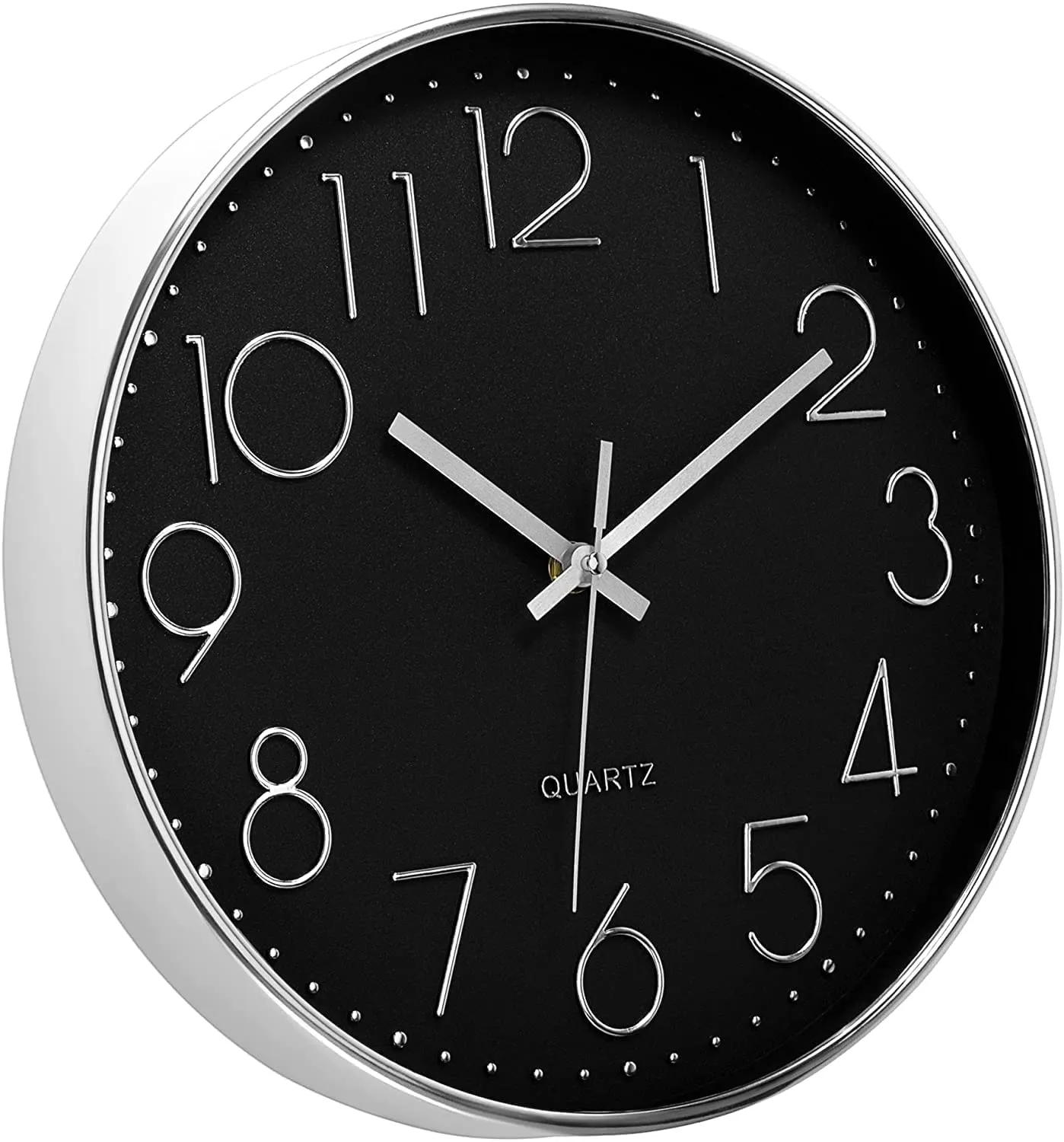 Rylan Wall Clock 12" Silent Quartz Decorative Latest Wall Clock Non-Ticking Classic Clock Battery Operated Round Easy to Read for Room/Home/Kitchen/Bedroom/Office/School/- (Black Silver)