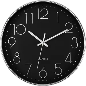 Rylan Wall Clock 12" Silent Quartz Decorative Latest Wall Clock Non-Ticking Classic Clock Battery Operated Round Easy to Read for Room/Home/Kitchen/Bedroom/Office/School/- (Black Silver)
