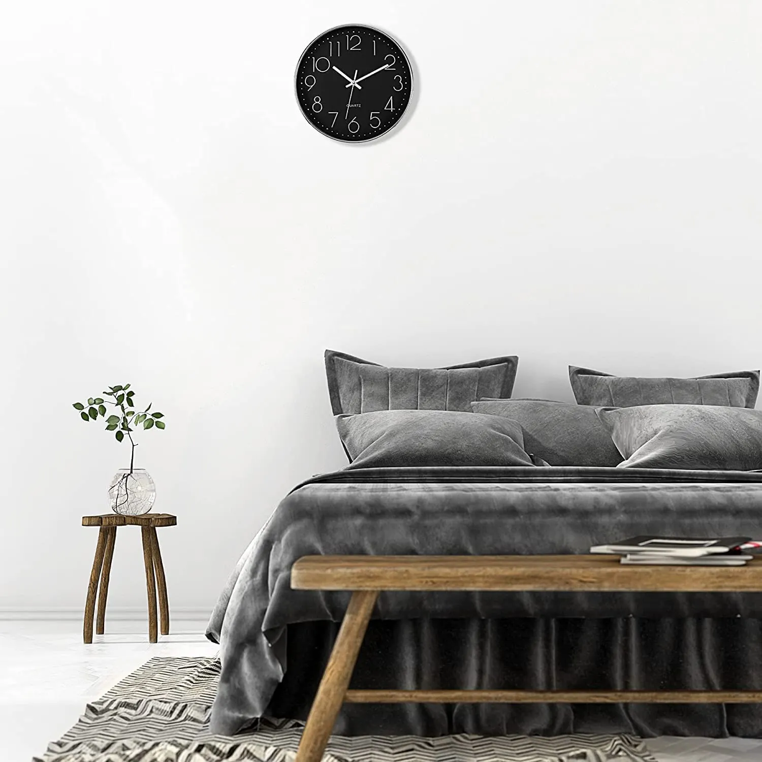 Rylan Wall Clock 12" Silent Quartz Decorative Latest Wall Clock Non-Ticking Classic Clock Battery Operated Round Easy to Read for Room/Home/Kitchen/Bedroom/Office/School/- (Black Silver)