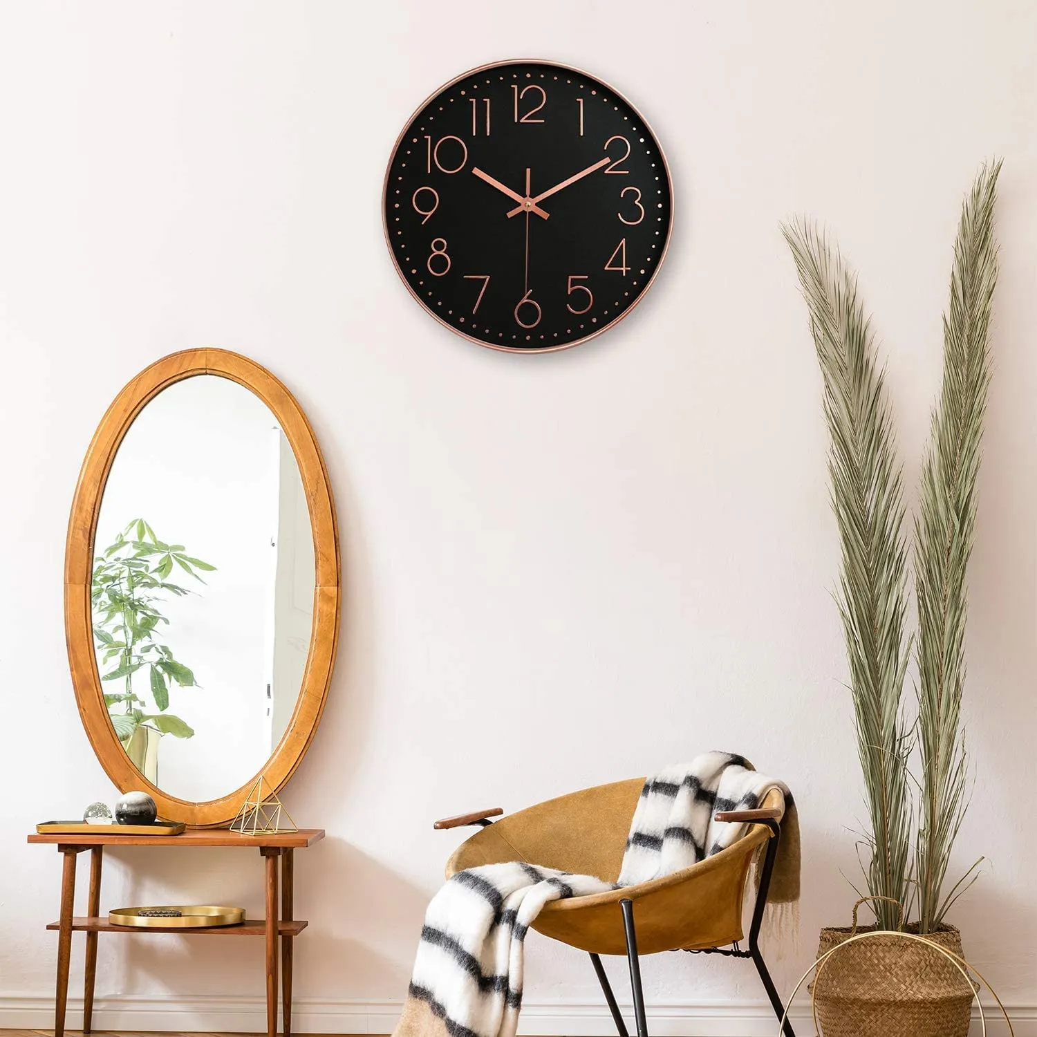 Rylan Wall Clock 12" Silent Quartz Decorative Latest Wall Clock Non-Ticking Classic Clock Battery Operated Round Easy to Read for Room/Home/Kitchen/Bedroom/Office/School- (Rose Black)