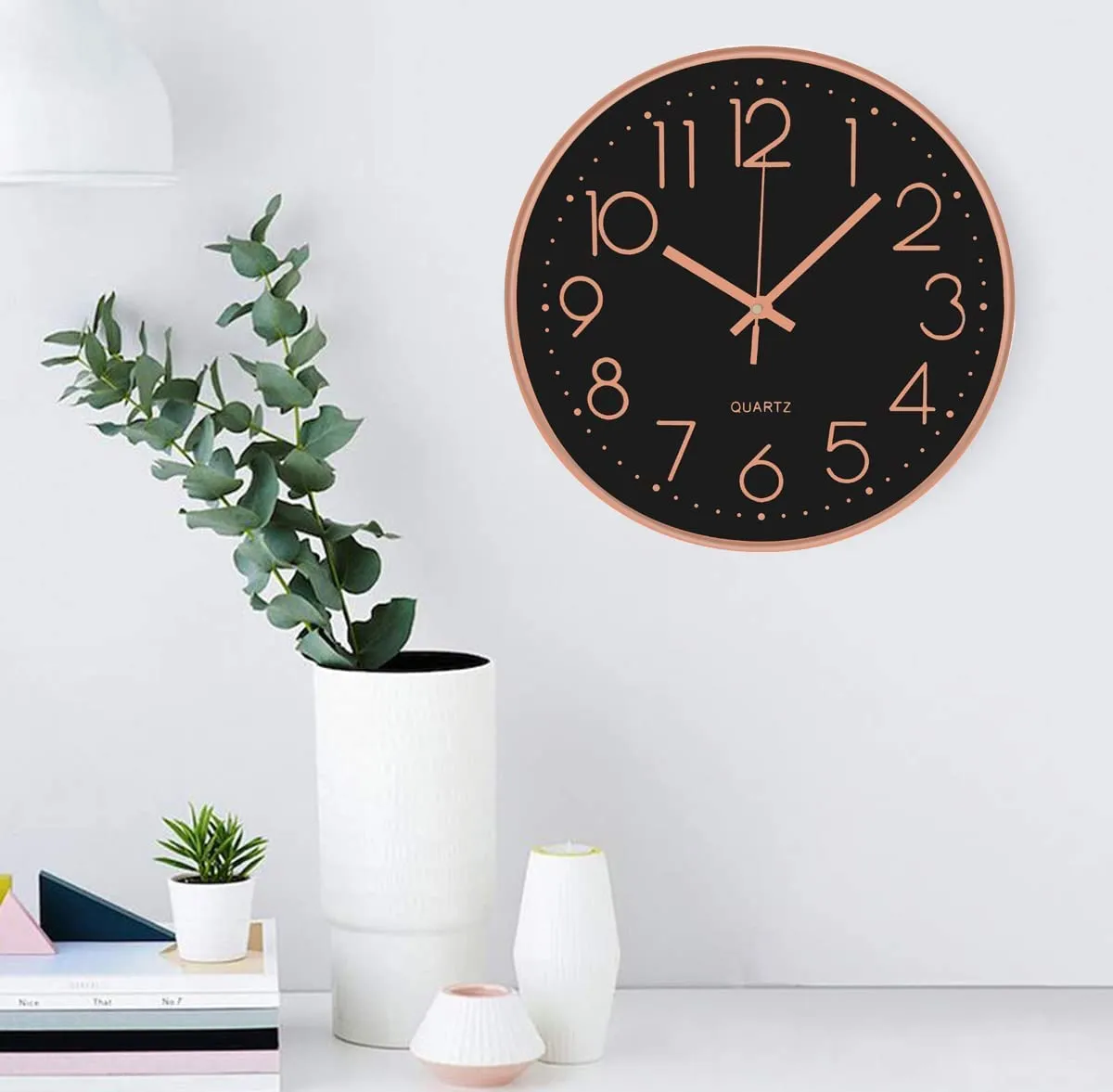 Rylan Wall Clock 12" Silent Quartz Decorative Latest Wall Clock Non-Ticking Classic Clock Battery Operated Round Easy to Read for Room/Home/Kitchen/Bedroom/Office/School- (Rose Black)