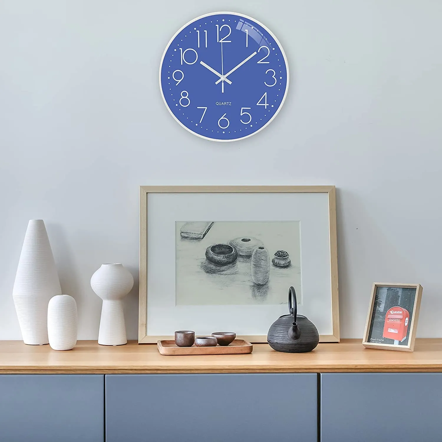 Rylan Wall Clock 12" Silent Quartz Decorative Latest Wall Clock Non-Ticking Classic Clock Battery Operated Round Easy to Read for Room/Home/Kitchen/Bedroom/Office/School.- (Sky Blue)