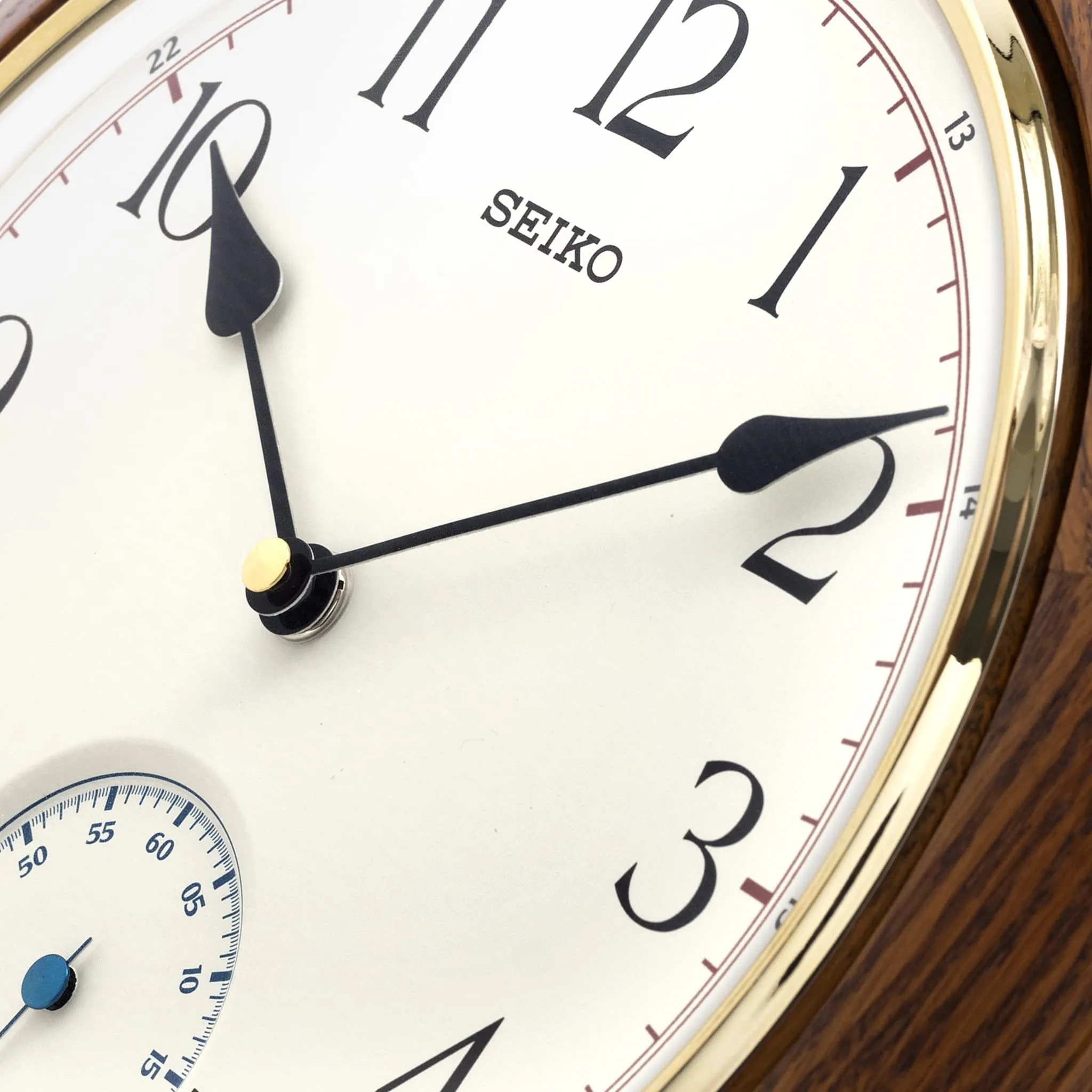 SEIKO Elegant Round Analog Brown Wooden Home Decor Wall Clock with Dual Seconds Clock (Size: 30 x 4.7 x 30 CM | Weight: 1250 gram) QXA432BN