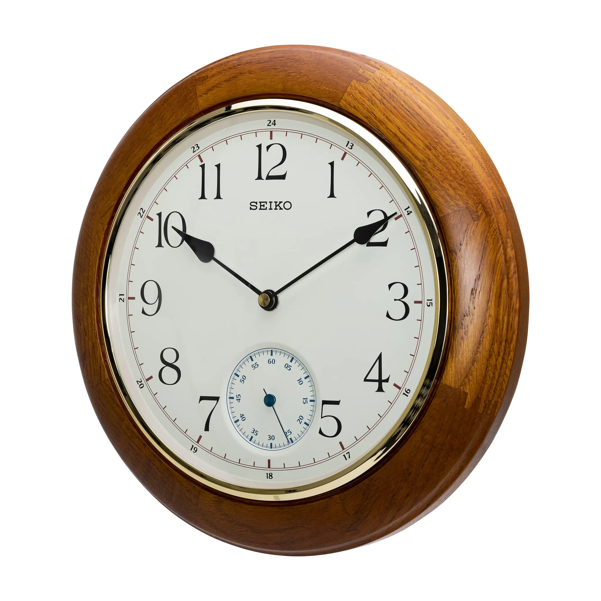 SEIKO Elegant Round Analog Brown Wooden Home Decor Wall Clock with Dual Seconds Clock (Size: 30 x 4.7 x 30 CM | Weight: 1250 gram) QXA432BN