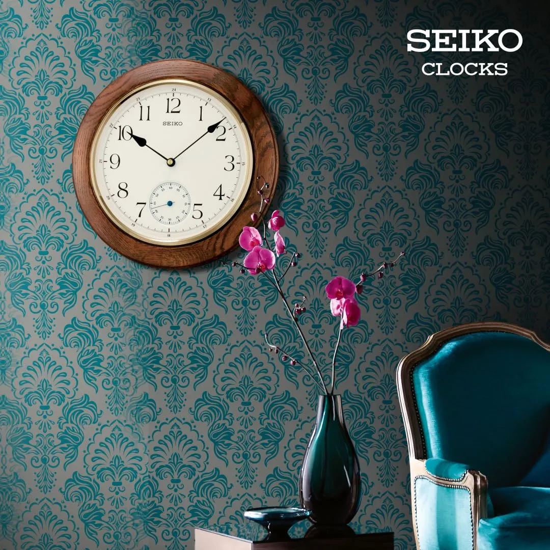 SEIKO Elegant Round Analog Brown Wooden Home Decor Wall Clock with Dual Seconds Clock (Size: 30 x 4.7 x 30 CM | Weight: 1250 gram) QXA432BN