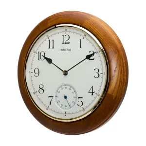 SEIKO Elegant Round Analog Brown Wooden Home Decor Wall Clock with Dual Seconds Clock (Size: 30 x 4.7 x 30 CM | Weight: 1250 gram) QXA432BN