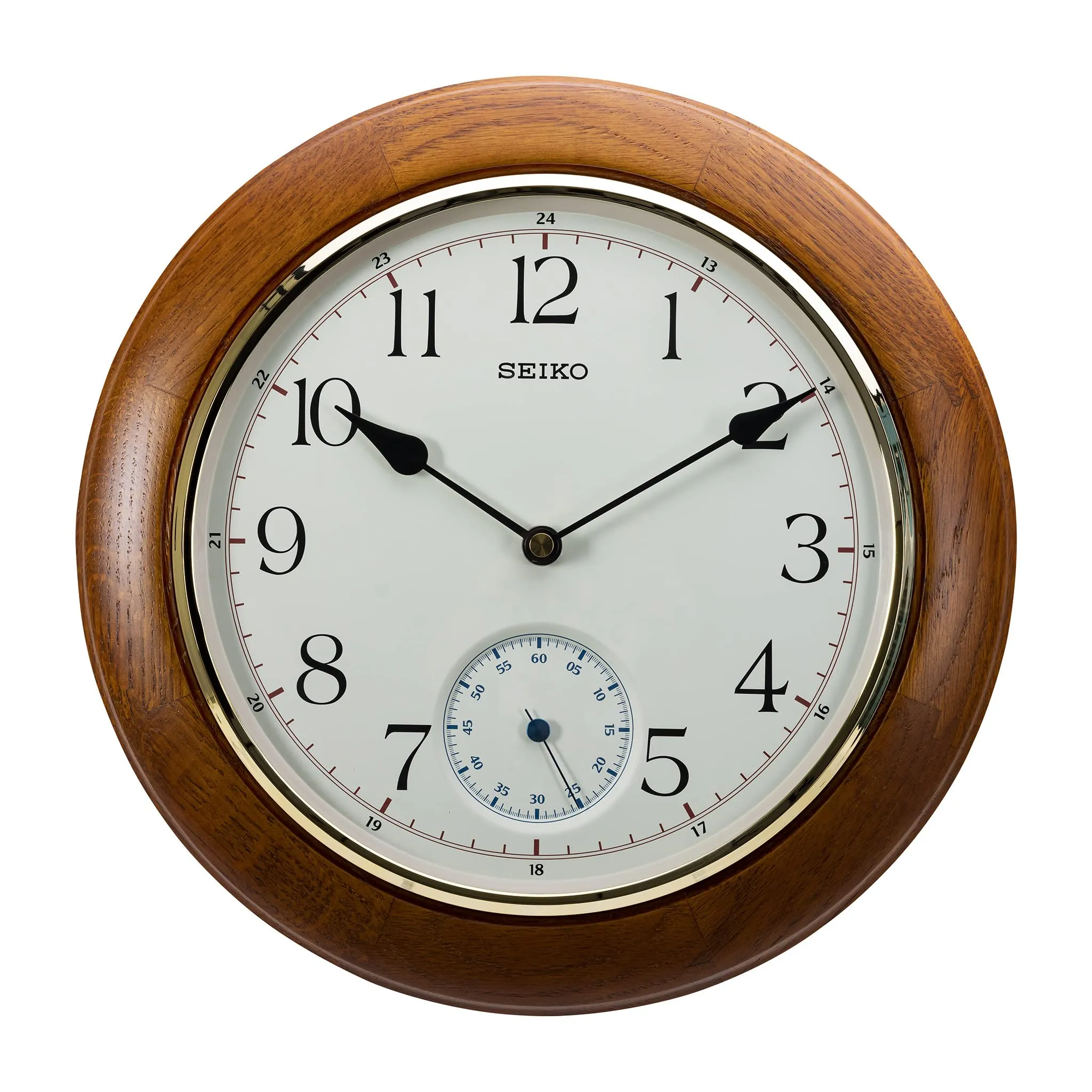 SEIKO Elegant Round Analog Brown Wooden Home Decor Wall Clock with Dual Seconds Clock (Size: 30 x 4.7 x 30 CM | Weight: 1250 gram) QXA432BN
