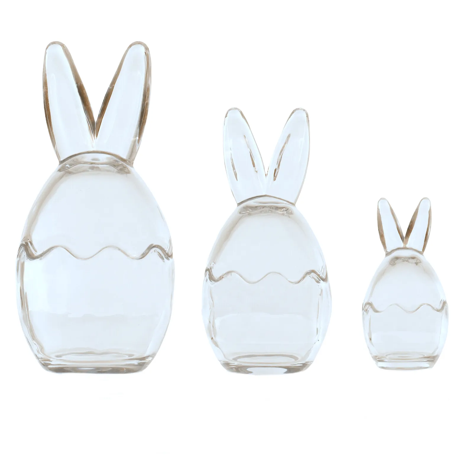 Set of 3 Easter Bunny Ears Glass Treat Sweets Storage Jars