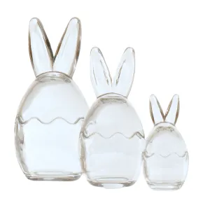 Set of 3 Easter Bunny Ears Glass Treat Sweets Storage Jars