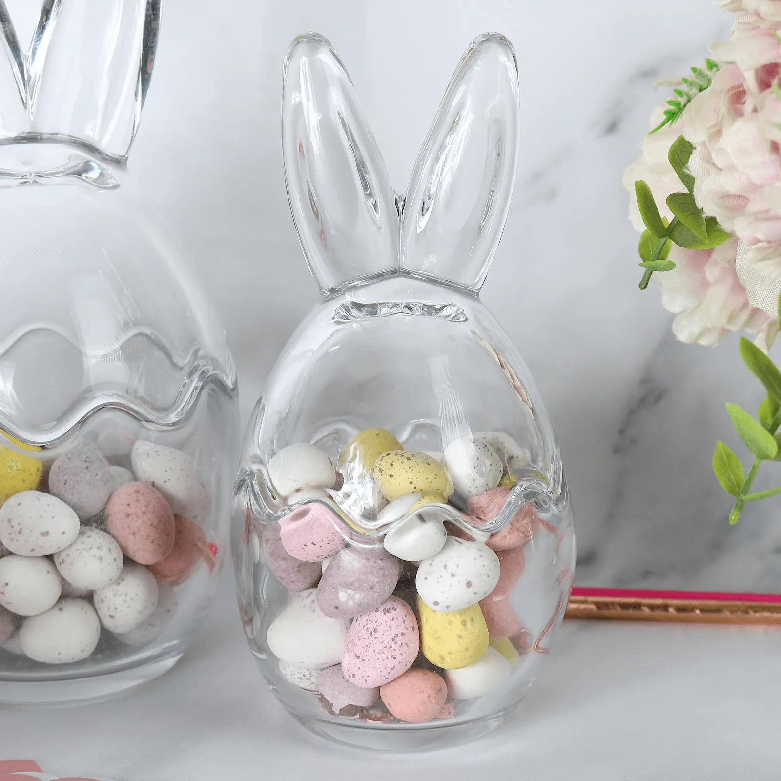 Set of 3 Easter Bunny Ears Glass Treat Sweets Storage Jars