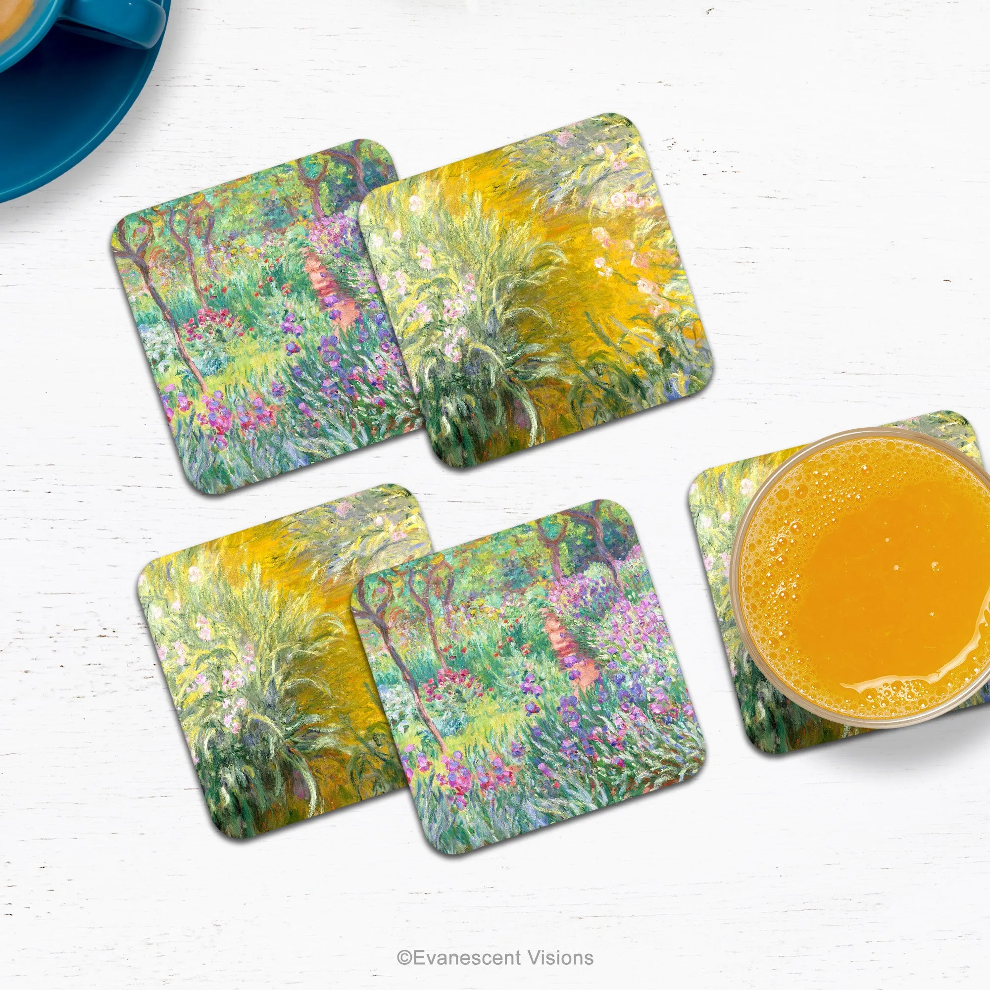 Set of 4 Monet Floral Garden Fine Art Drinks Coasters