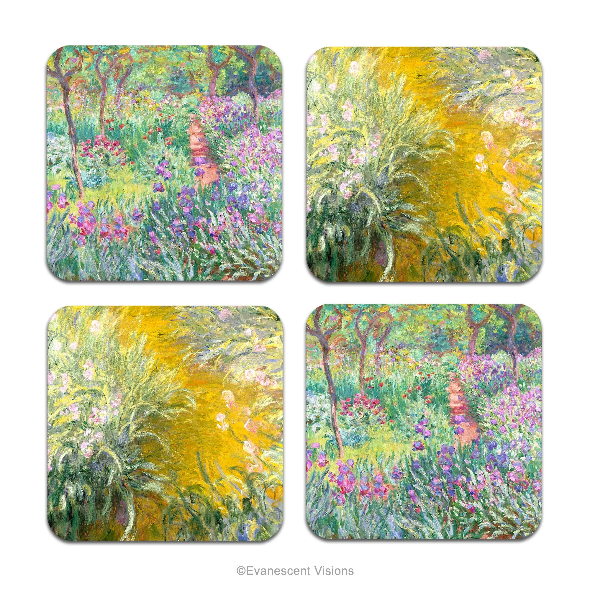 Set of 4 Monet Floral Garden Fine Art Drinks Coasters