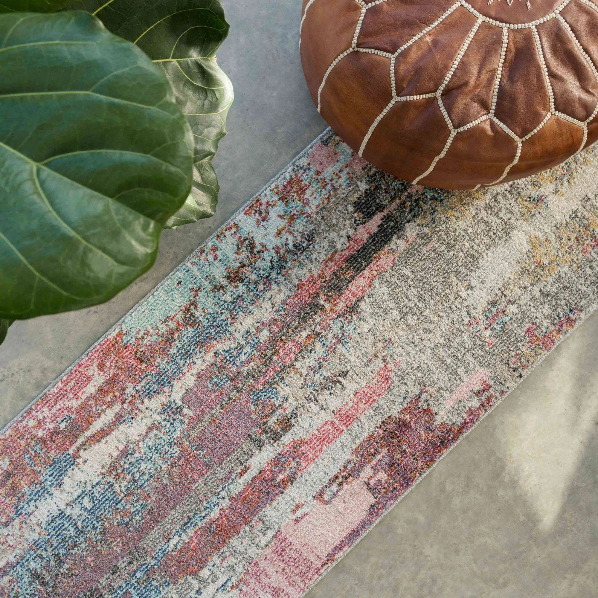 Soft Abstract Distressed Pink Hall Runner Rug