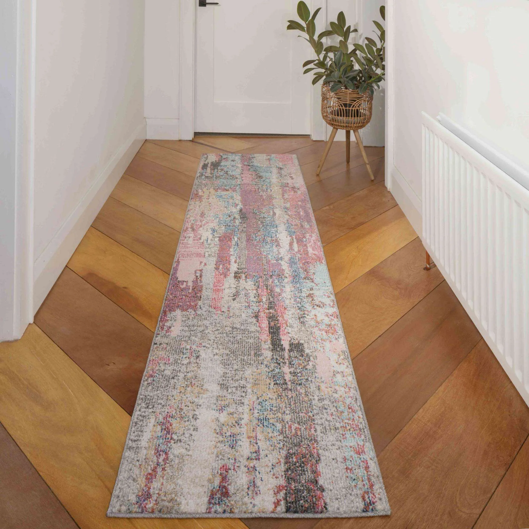 Soft Abstract Distressed Pink Hall Runner Rug