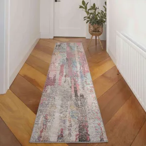 Soft Abstract Distressed Pink Hall Runner Rug
