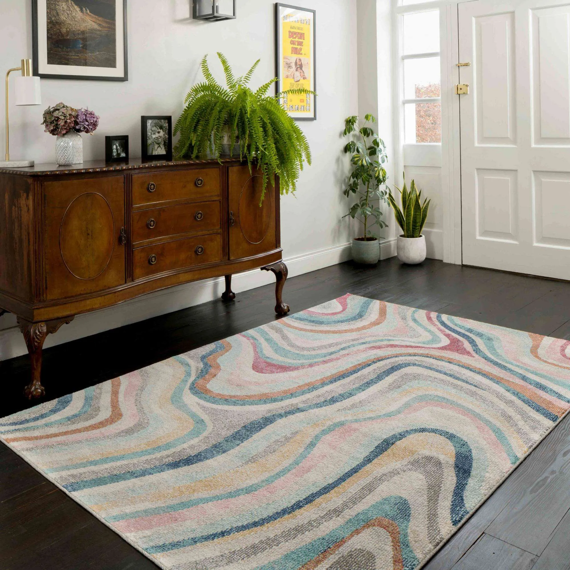 Soft Abstract Marbled Multicolour Hall Runner Rug
