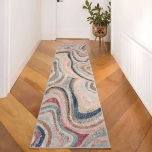 Soft Abstract Marbled Multicolour Hall Runner Rug