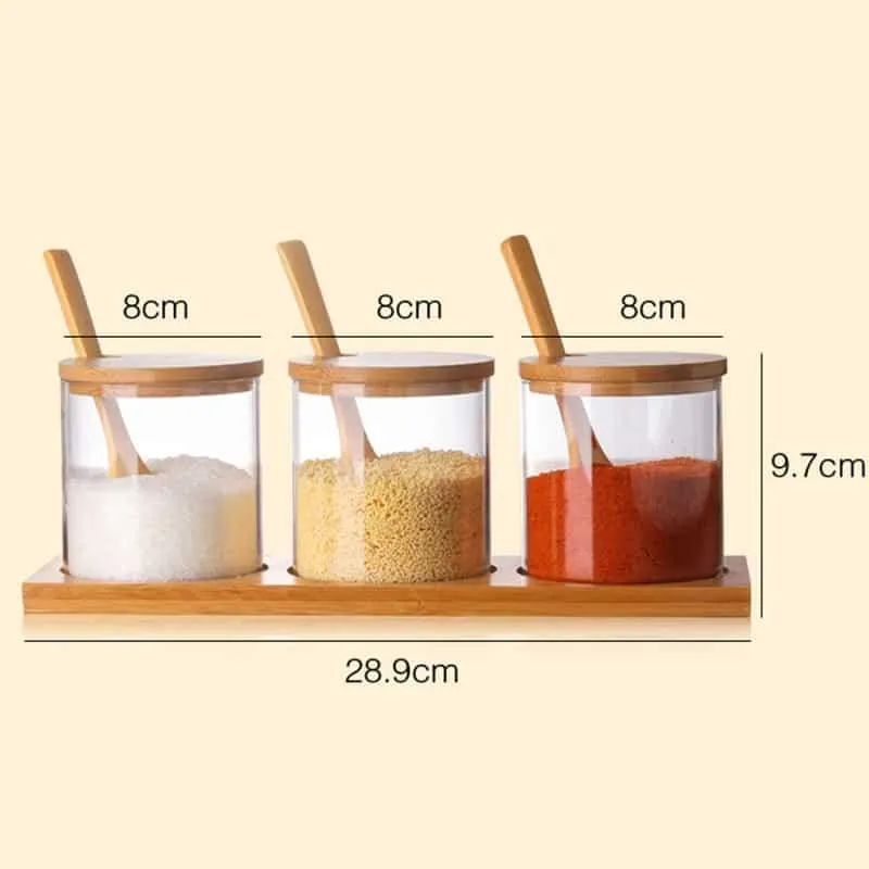 Spice Jars with Wooden Spoon and Stand
