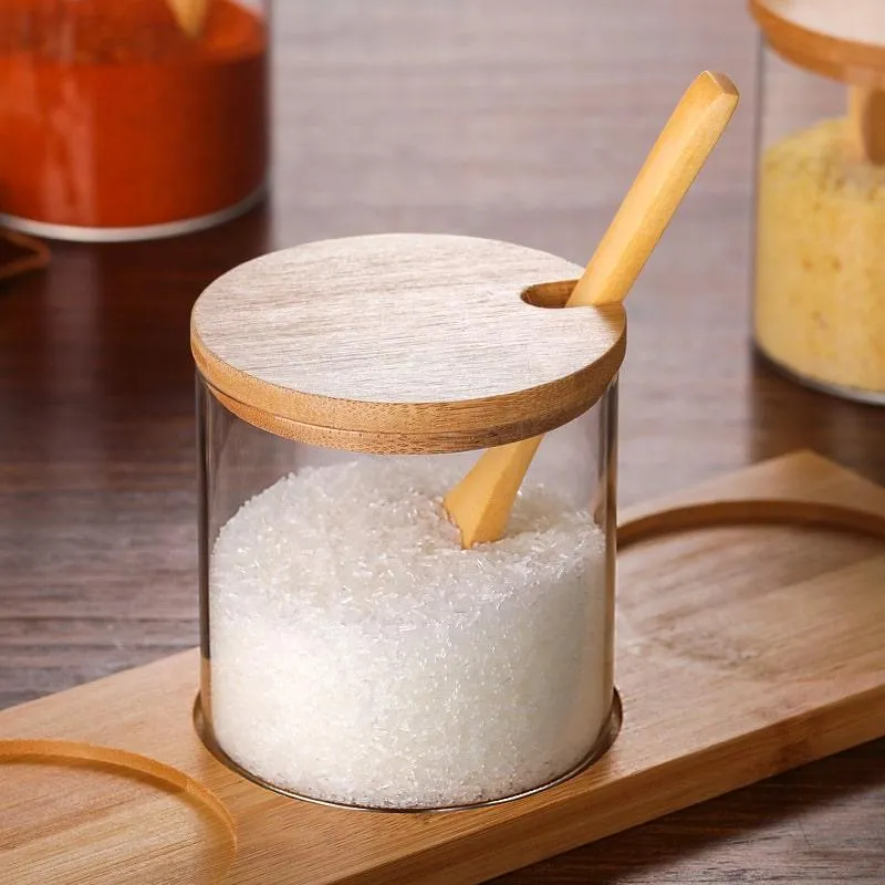 Spice Jars with Wooden Spoon and Stand