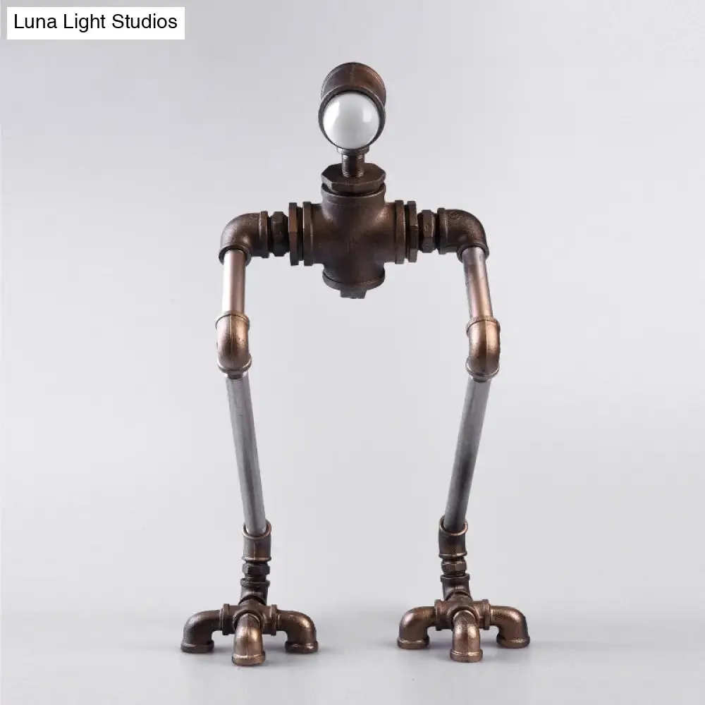 Steampunk Silver Iron Nightstand Lamp: Long-Legged Pipe Man Bedside Table Light with Warm/White Illumination