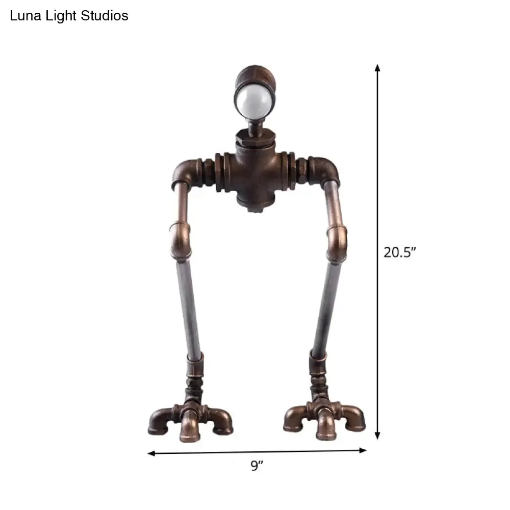 Steampunk Silver Iron Nightstand Lamp: Long-Legged Pipe Man Bedside Table Light with Warm/White Illumination
